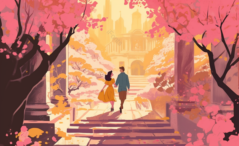 欣赏樱花情侣约会情人节背景图,插画/手绘图,插画/手绘图库,插画/手绘图下载,插画/手绘